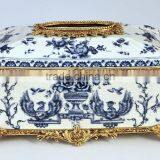 Blue flower and birds paiting exquisite brass decorative ceramic tissue box