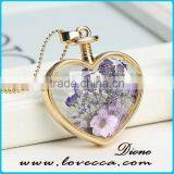 Transparent Heart Necklaces Pendant Gold Chain Necklace Dried Flower 2017 Heart Locket Necklaces For Women thumbnail-1
