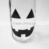 Black Skull Head Decorate Glass Bottle for Juice or Liquior With Metal Lid Straw thumbnail-3