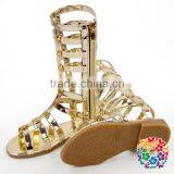Latest Fashion Girls Shiny Gold Summer Shoes Kids High Flat Sandal Shoes thumbnail-3