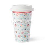 12oz Pink Flower Design Ceramic Double Wall Tumbler thumbnail-2