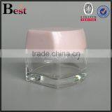 China Cosmetics 50 ml Glass Jar Clear Transparent Square Glass Jar With Pink Cap Manufacture thumbnail-3