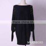 Women Royal Blue Boat Neck Bat Sleeve Sweater Cashmere Sweater Dress