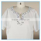 White Cotton Sarees Blouse Hand Designs Crystal Beaded Linen Blouse thumbnail-2
