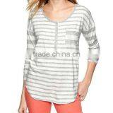WOMEN'S STRIPED LONG SLEEVE T SHIRT WITH DESIGN
