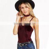 Velvet V-neck Top With Choker, Ladies Sexy Tank Top thumbnail-3