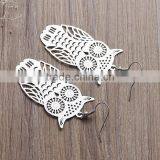 New Fashion Copper Filigree Stamping Earrings Ear Wire Hooks Halloween Owl Silver Tone Hollow 61mm x 26mm thumbnail-3
