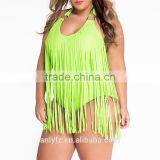 Free Prom Beach Dress Fresh Sringe Ornament Plus-size Triangle One-piece Swimsuit for Fat Women thumbnail-2