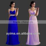 Hot Selling Ladies Long Elegant Dress Blue Chiffon Rhinestone Prom Dresses 2014 thumbnail-2