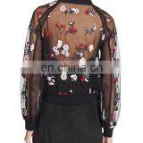 Garment Factory Floral Embroidered Bomber Jacket Modern Front Zipper Bomber Jacket for Women thumbnail-2