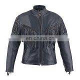 HMB-0289A WOMEN LEATHER JACKETS MOTORBIKE FRINGES FASHION COATS