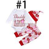 Hello World 2019 Baby Rompers Outfits & Kids Rose Flower Full Print Pants & Hat 3pc Set thumbnail-3