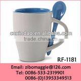 Belly Shape Beautiful Colored Wholesale Coffee Mug With Spoon Porcelain for Daily Use thumbnail-1