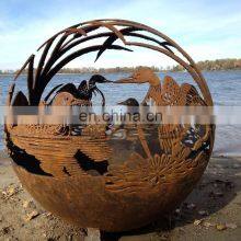 Decoration Laser Cut Globe Warming Corten Steel Outdoor Fire Pit Ball thumbnail-5