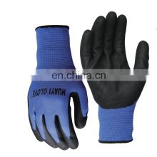 Blue Polyester Knitted Liner Good Grip Sandy Nitrile Coated Mechanic Gloves Nitrile Working Gloves Manufacturer For Electrician