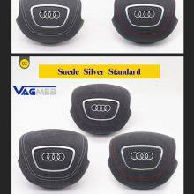 For Audi A6 C8 Alcantara Leather Steering Wheel Airbag Cover Trim Cover White/Black/Red Stitching