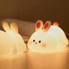 EGOGO Cute Rabbit Silicone Light USB Rechargeable Light Small Night Light Big Face Rabbit Silicone Lamp For Children's Bedroom thumbnail-4
