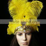 Carnival Headdress Hand Painted(Yellow Color) Lady Headdress With Long Feather thumbnail-3