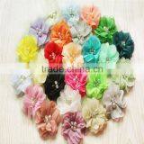 Colorful Pearl Shabby Chiffon Flowers Wholesale-pearl Rhinestone Center Shabby Chiffon Flowers