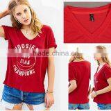 2016 Fashion Design Cotton V-neck Red Color Short Sleeve t Shirt for Woman Quality Choice thumbnail-2