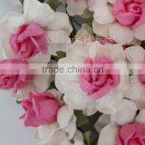 White Pink 2 Tone Large Handmade Mulberry Paper Flower, Wedding Party, Scrap-booking Crafts