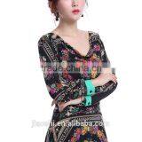 Cheap Long Sleeve Digital Print Chinese Green Raw Silk Evening Dress Wholesale thumbnail-4