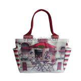 Two External Side Pocket Flowers Printed Waterproof Zipped Handbag thumbnail-2