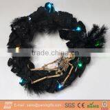 Lightup Halloween Wreath With Black Rose and Plastic Skeleton thumbnail-1