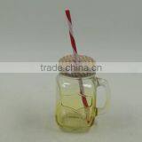 Glass Mason Jar With Mental Lid and Plastic Straws in Various Color and Delicate Logo thumbnail-2