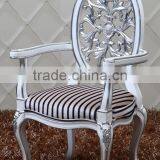 new design oval back baroque solid wood dining chair with arm, upholstered chair