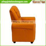 Contemporary Orange Vinyl Kids Recliner With Cup Holder and Headrest thumbnail-3