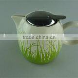 Hot Sale Stock Cheap Ceramic Colorful Round Tea Pot With Stainless Steel Lid thumbnail-5