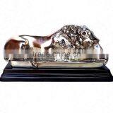 NICKLE PLATED LION ANIMAL STATUE ON WOOD BASE FOR HOME DECORATION thumbnail-1
