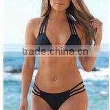 Solid Black Strappy Triangle Top Bikini Scrunch Bottom Bikini thumbnail-1