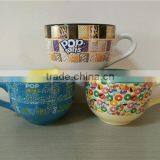 Assorted Colours Customized Logo Ceramic Coffee Mugs With C-handle thumbnail-1