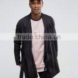 Plus Size Long Sleeve Open Front Self Tie Belt Mens Pre-Shrunk 100% Cotton Chinese Style Black Solid Color Shirts thumbnail-1