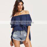 Maxnegio New Summer Ladies Sexy Crop Top off Shoulder Blouse Korean Clothes thumbnail-4
