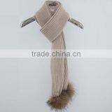 Myfur Wholesale Fashion Long Scarf Lady Stretch Knit Scarf With Fur Balls Popular Style thumbnail-6