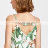 Hot Design Floral Print Sexy Top, Ladies V Neck Silk Short Tan Top thumbnail-6