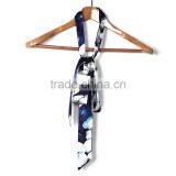 Chiffon Multifunction Skinny Scarf White Navy Blue Flower Choker thumbnail-2