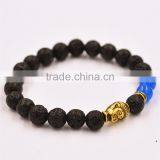 Black Lava Rock With Clear Ball Beads Bracelet Buddha Head Bracelet thumbnail-2