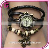 Ms Retro Hand-woven Imitation Leather Bracelet Watch Fashion and Colorful Butterfly Pendant Quartz Watch thumbnail-1