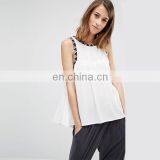 Custom Embroidered Detail Swing Top Dropped Armhole Design Women Blouse