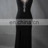 2016 Black Bead V Neck Side Split Sexu Back Open Evening Dress thumbnail-2