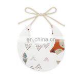 New design white baby bib printing animal pattern round shape tie baby bib saliva scarf