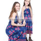 Fashion Design Mommy and me Outfits Blue Floral Printed Mother Daughter Matching Dress thumbnail-6