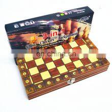 Factory Wholesale Magnetic 3 in 1 Chess Set Handmade Wooden Foldable Internal Storage Space Chess Board Game