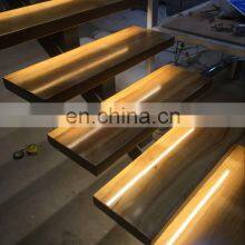 Factory Direct Customized Staircase Glass Railing LED Straight Stairs Wooden Steps thumbnail-3