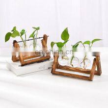 Wholesale Nordic Handmade Rectangle Shape Wood Hydroponics Flower Pot Bulb Glass VaseTerrariums For Air Planter thumbnail-3