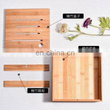 Elegant Design Square Bamboo Snack Serving Tray 4 Compartments Dried Fruit Storage Box With Bamboo Lid Pantry Organizer thumbnail-4